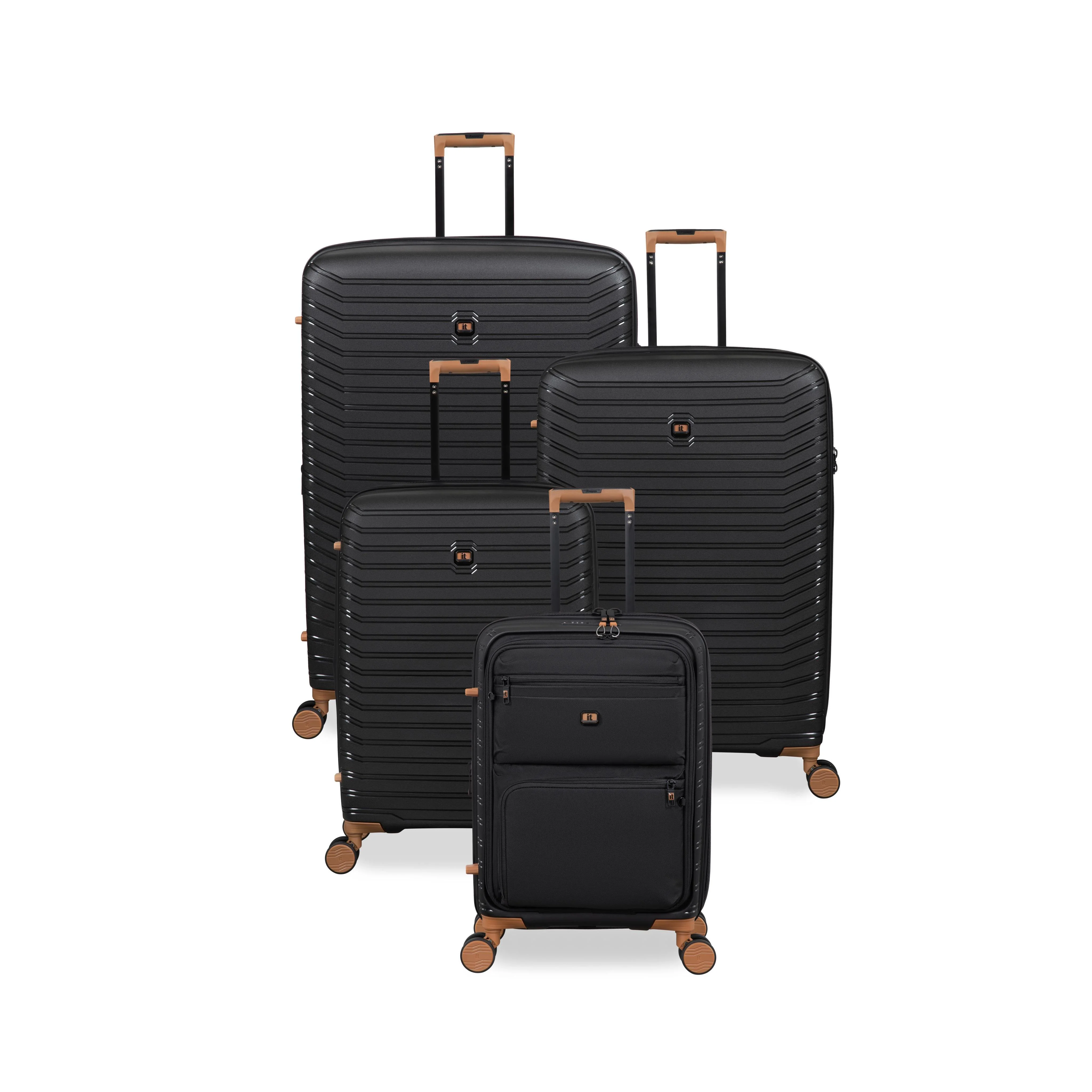 Continuous 4 Piece Hardside Expandable 8 Wheel Spinner Luggage Set with Soft-Pocket Carry-On (Black) - Image 3