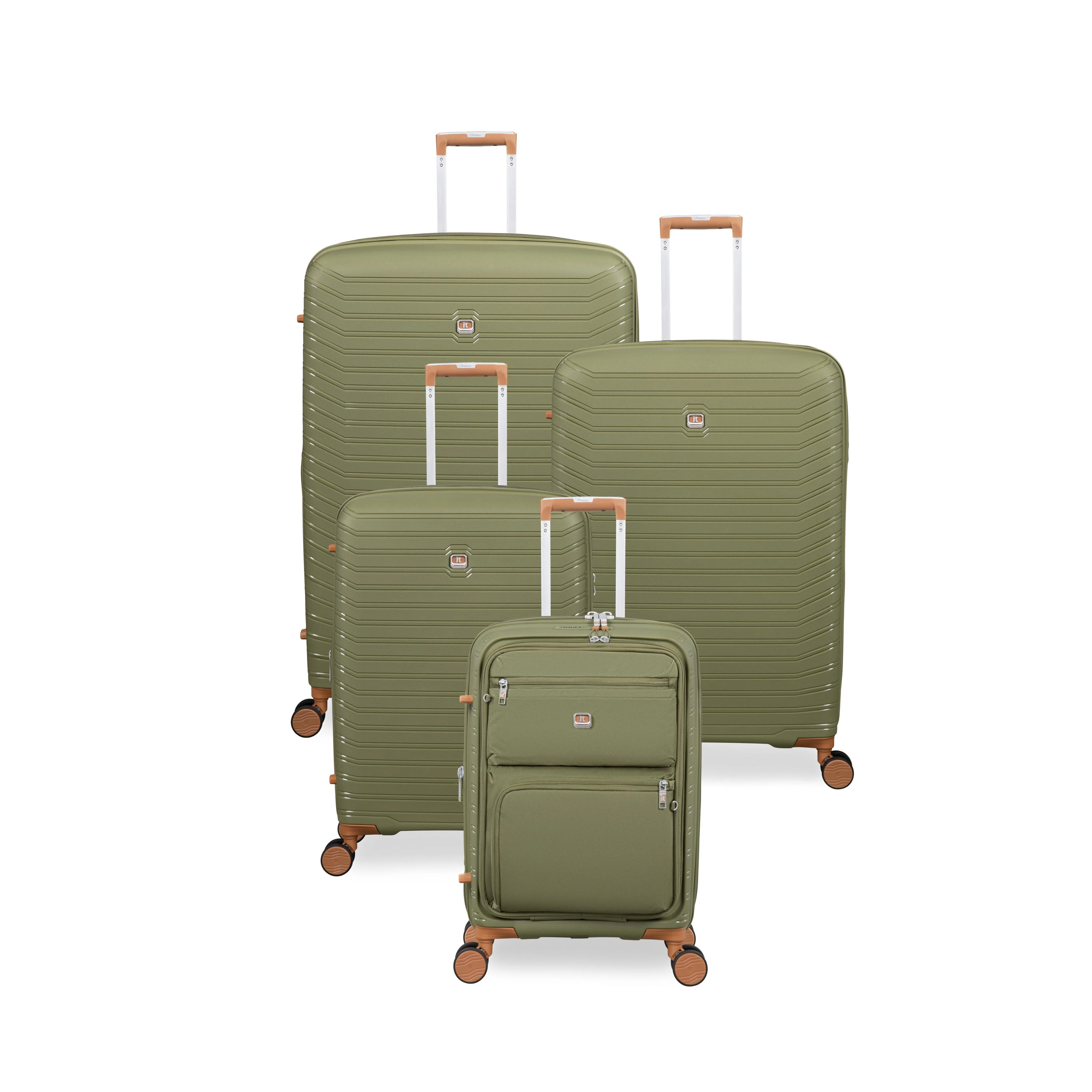 Continuous 4 Piece Hardside Expandable 8 Wheel Spinner Luggage Set with Soft-Pocket Carry-On (Olive Drab) - Image 3