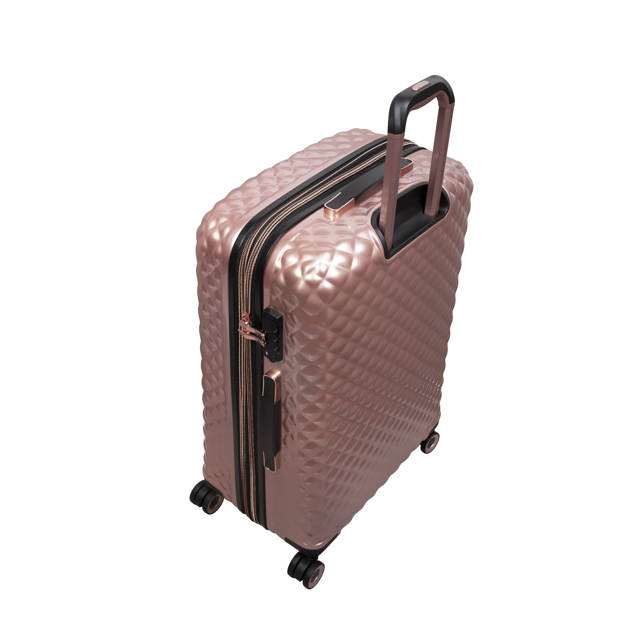 CLOSEOUT - Glitzy 27" Hardside Checked 8 Wheel Expandable Spinner (Metallic Rose Gold) - Image 5